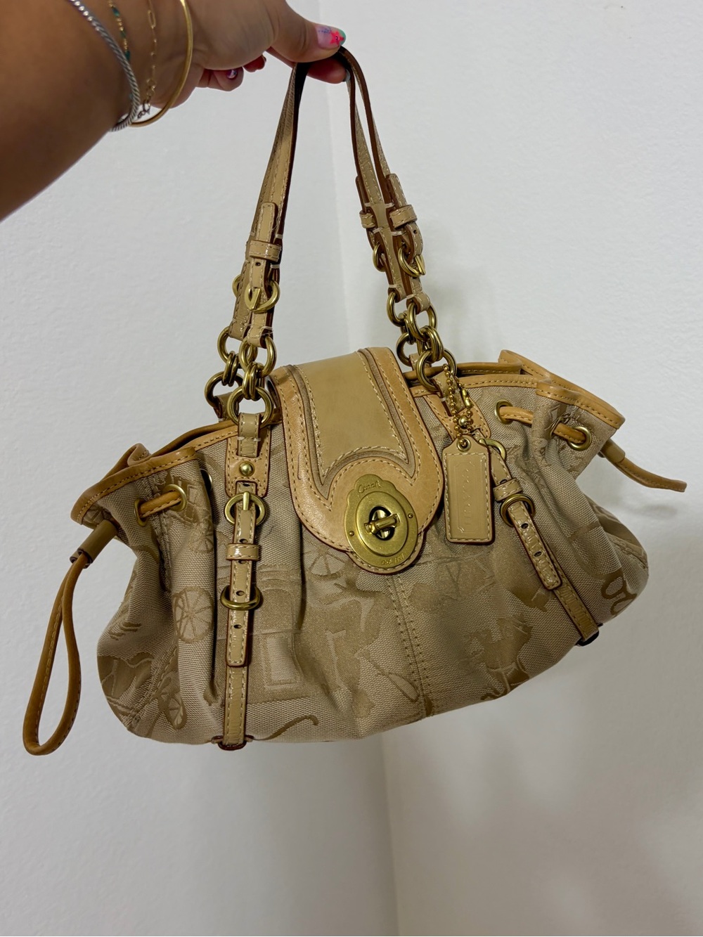 Coach legacy tan east west hobo bag with gold hardware